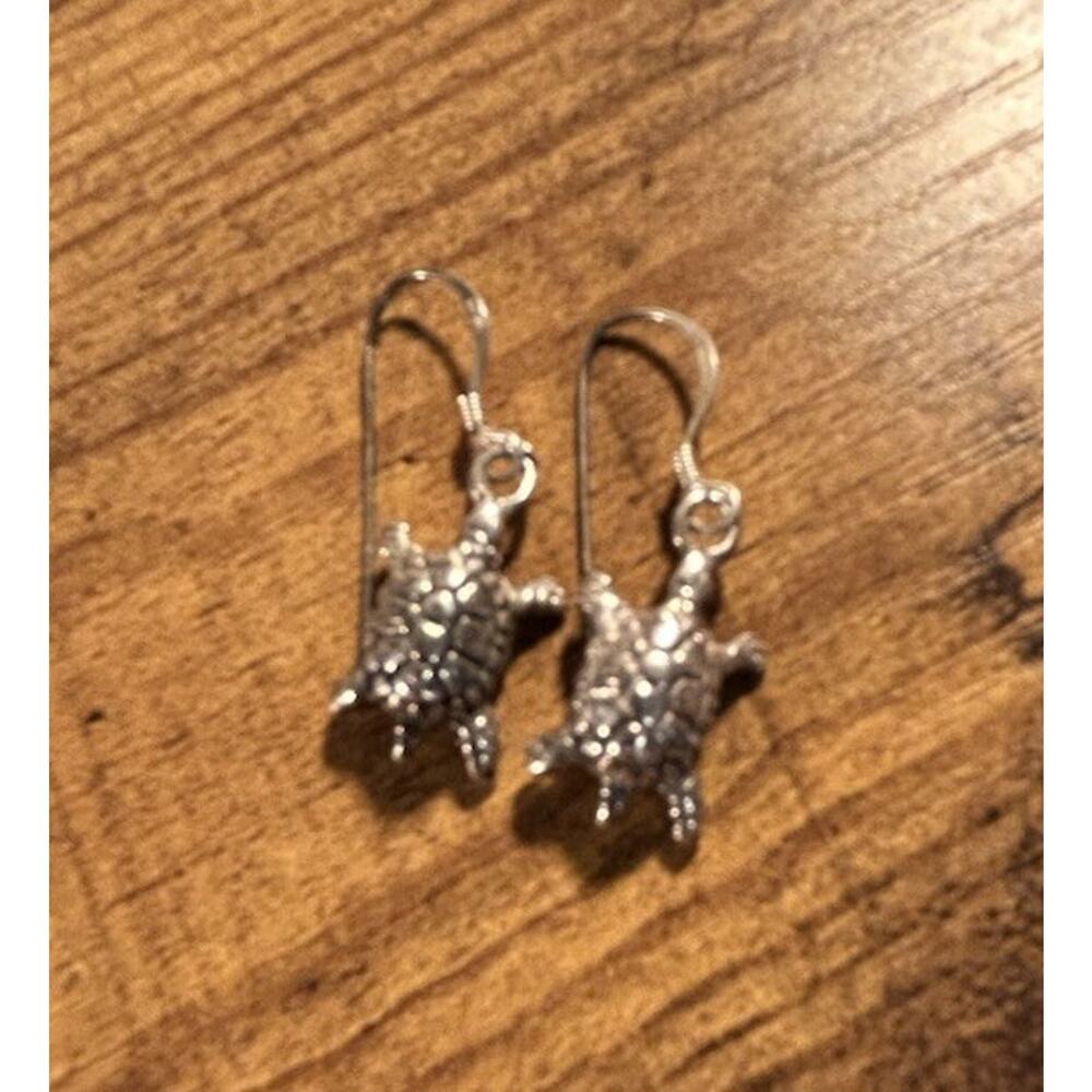Sterling Silver Turtle Dangle Earrings Sea Turtle Drop Beach Ocean